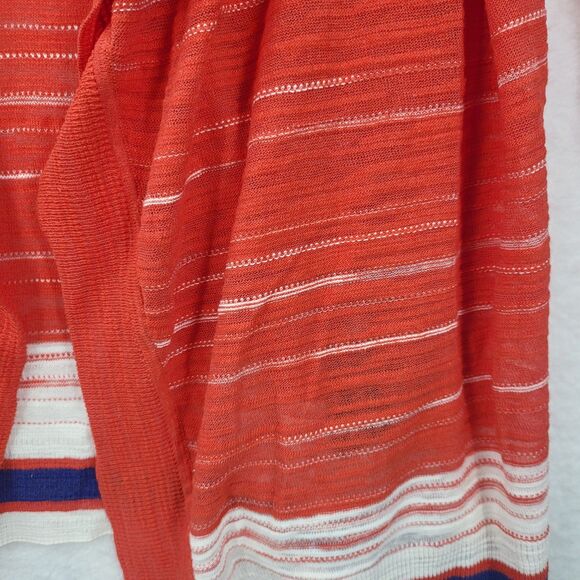 TOMMY HILFIGER womens L orange with blue white stripe open front cardigan - Picture 4 of 6